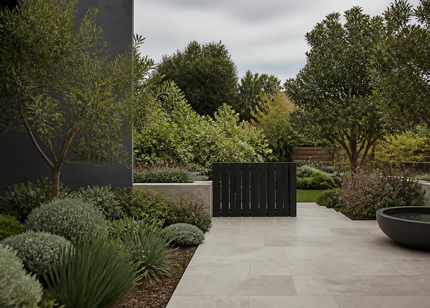 Maintained contemporary Australian garden and paved courtyard